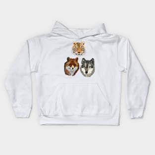 wolf, fox and tiger Kids Hoodie